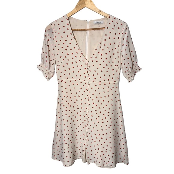 Madewell Silk Clover Button-Front Dress in Fresh Strawberries Size 8 - Picture 2 of 12